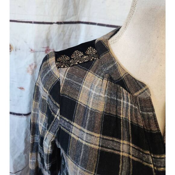 Sundance Silk Velvet Plaid Embroidered Boho Blouse Size XS - Picture 5 of 7